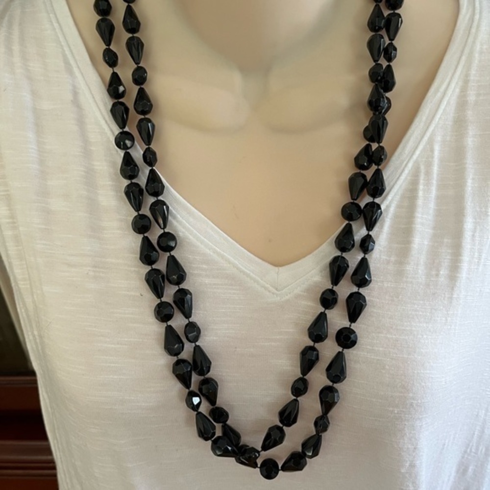 Vintage Avon 58” Round Black Beaded Necklace
